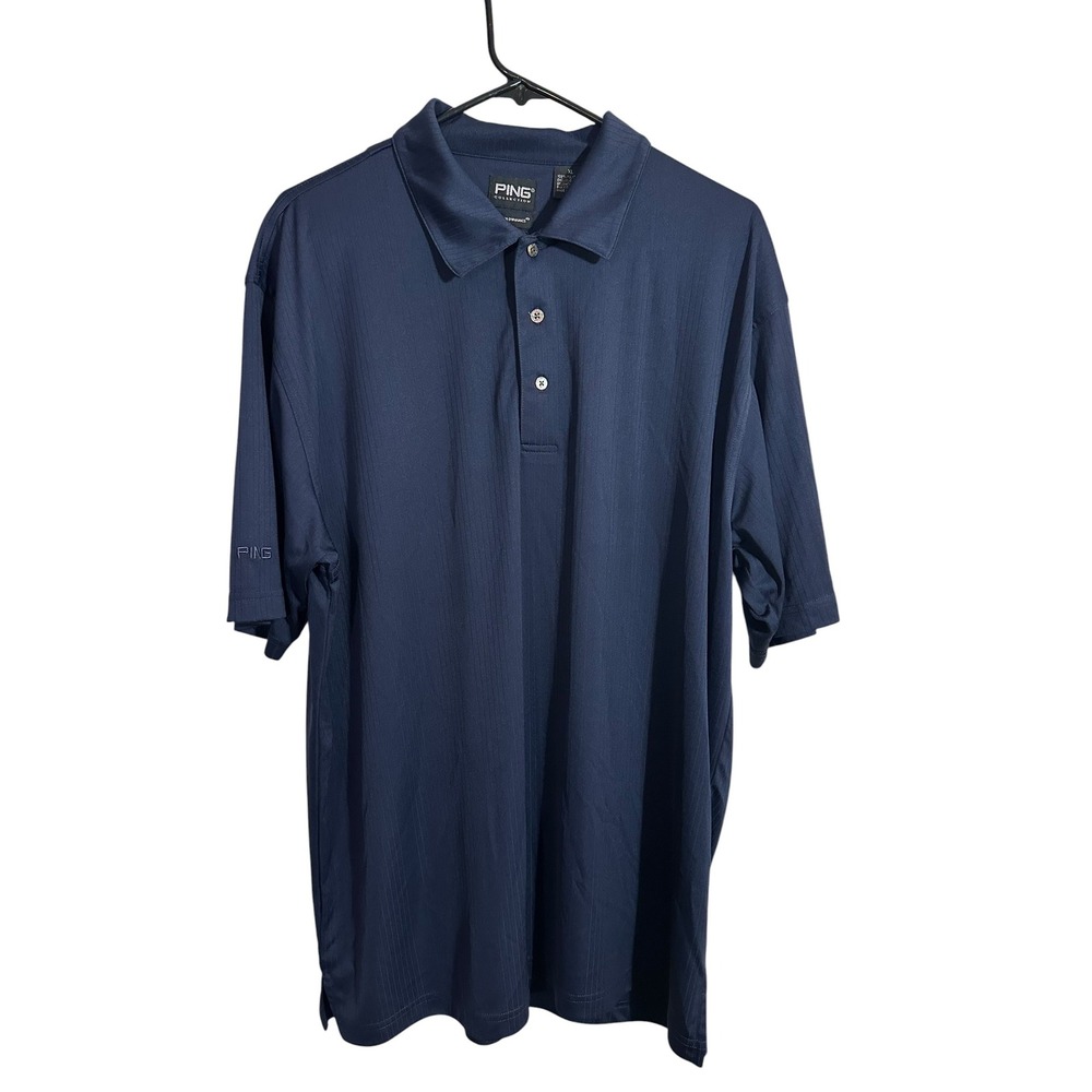 Ping Collection Mens XL Navy Blue Dry Fiber Dynamics Striped Golf Polo Shirt